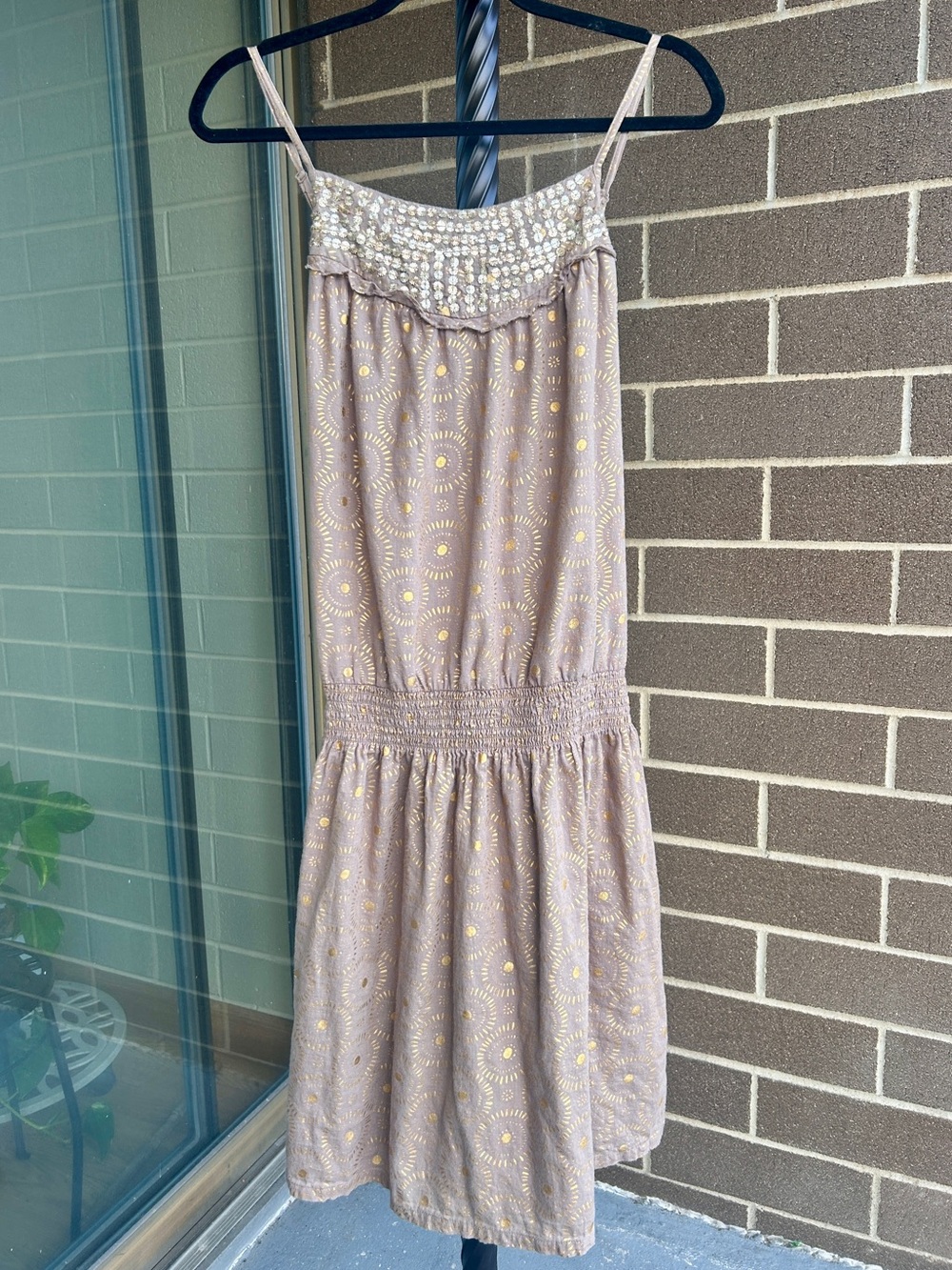 Old Navy Celestial Sunburst Spaghetti Strap Dress | Brown Gold | Large | 2011